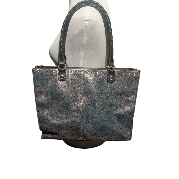 Patricia Nash Zancona Leather Tote Unique Metallic Embossed Shoulder Bag - Picture 1 of 6